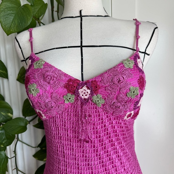 Sue Wong Fuchsia Crochet Floral Dress - Medium - Picture 2 of 5